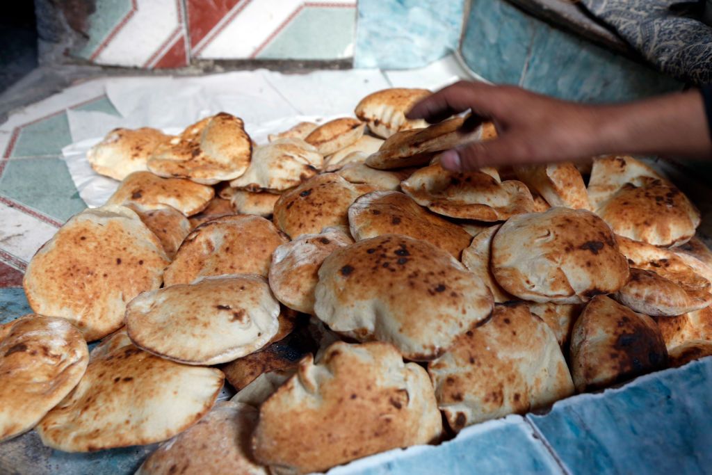 SANA'A, YEMEN - SEPTEMBER 29: Bread for sale at a bakery on September 29, 2019 in Sana'a, Yemen. Yemen has been embroiled in a military conflict that has left millions of innocent civilians running for their lives. They continue to struggle as conditions continue to worsen. 17.8 million Yemenis don’t know where their next meal will come from. Nearly half of those who are suffering from food insecurity are on the verge of starvation. (Photo by Mohammed Hamoud/Getty Images)