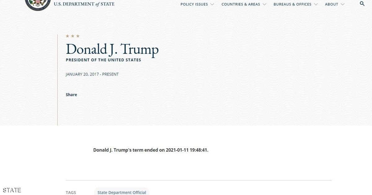“فترة ترامب انتهت”.. جملة غريبة على موقع الخارجية الأميركية
