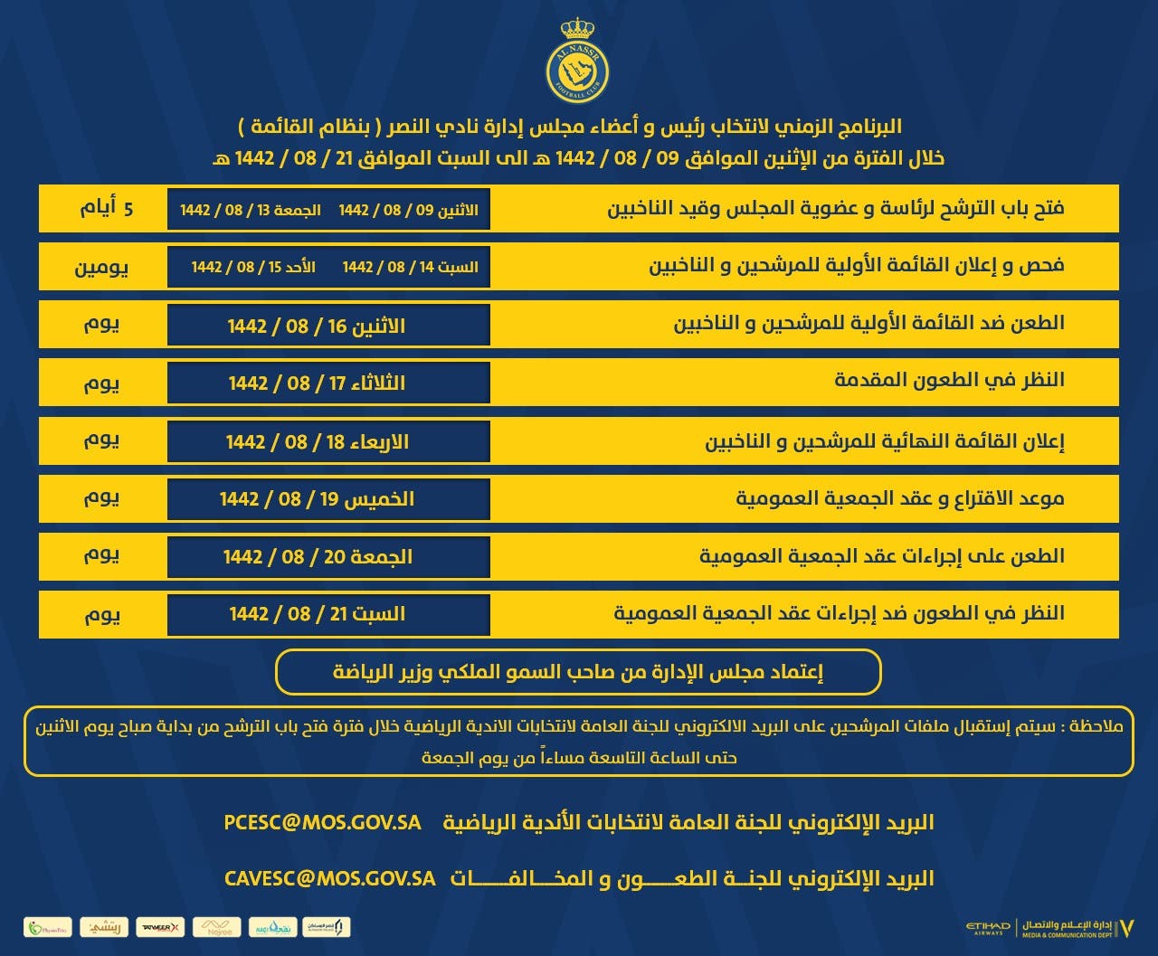 11 يوماً لانتخاب رئيس النصر الجديد